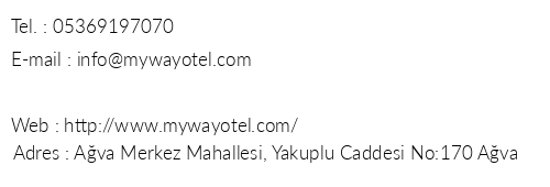 Ava My Way Butik Otel telefon numaralar, faks, e-mail, posta adresi ve iletiim bilgileri
